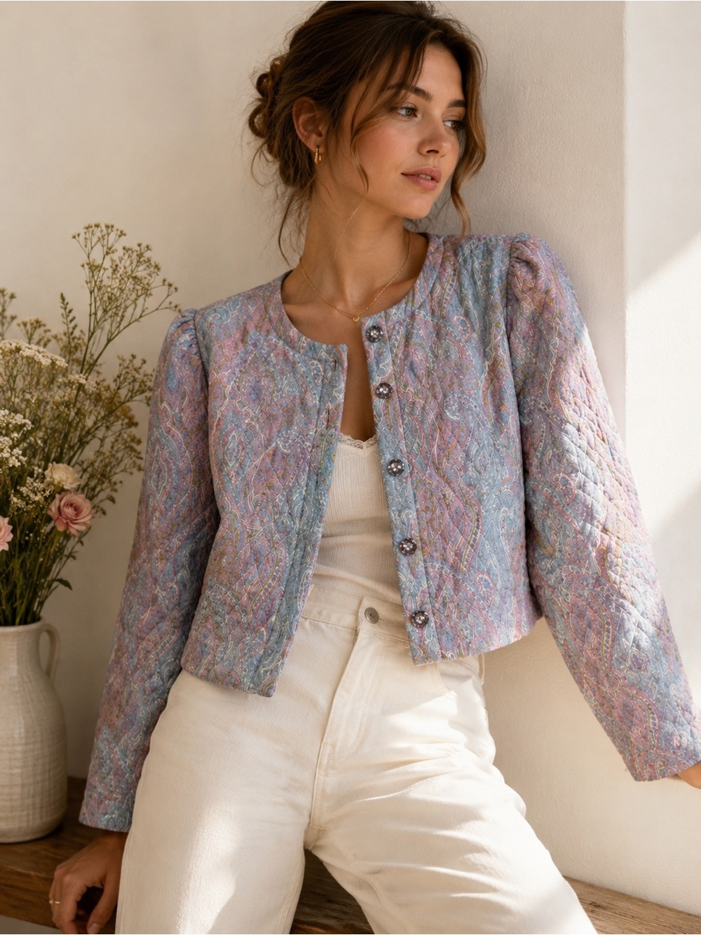 Vintage Jeffrey & Dara Pastel Paisley Quilted Jacket Romantic Cottagecore Blazer